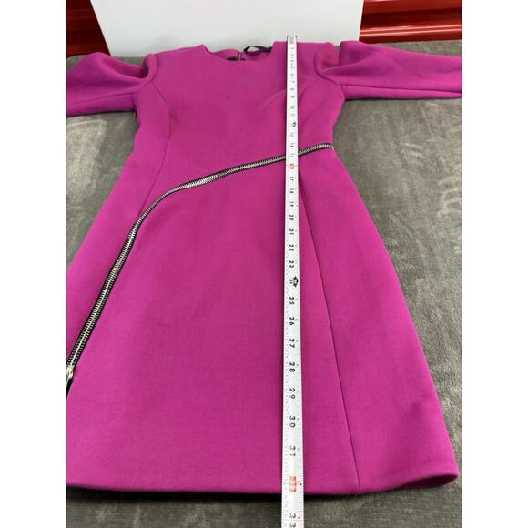 Alexander Wang Fuchsia Long Sleeve Mini Dress Asymmetric Zip Cotton Blend sz 2 - Picture 13 of 15